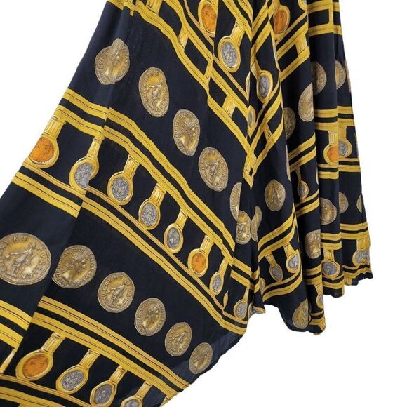 Vtg 80's Skirt Maxi Gypsy Flowy Front Slit Handkerchief Hem Greek Coin Black  XS - Picture 10 of 13